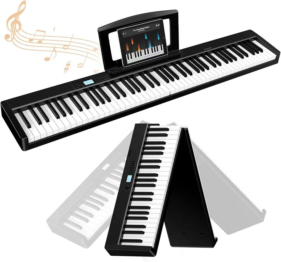 TERENCE V30 Digital Piano 88 Key Weighted Keyboard, Full Size Piano Keyboard with 2X5W Speakers, Music Stand and Sustain Pedal, Portable Folding Piano Gift Teaching for Beginners