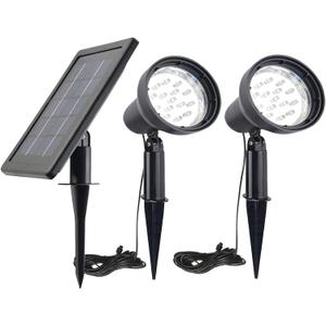 SUNLONG Solar Powered Spot Lights Outdoor Waterproof 2 in 1 Bright Solar SpotLights Power Adjustable for Flag Yard Flagpole Landscape Dusk to Dawn 2 x Spots Warm White