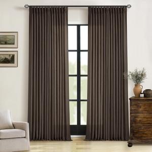 Dark Chocolate Pinch Pleated Linen 120 Inch Curtains 2 Panels for Living Room Bedroom Memory Training Shaped Semi Sheer Pleat Drapes with Hooks Rings Light Filtering Window Curtain 40x120