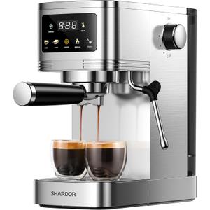 SHARDOR Espresso Machine 20 Bar, Professional Espresso Machine with Milk Frother and Touchscreen, Expresso Coffee Machines with Adjustable Temperature, for Cappuccino, Latte, Stainless Steel, Silver
