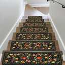 Floral Stair Treads for Wooden Steps, 13 Pack Black Stair Runners Non Slip Indoor 8" X 30", Washable Carpet Rugs with Silicone Backing for Kids Elders and Dogs