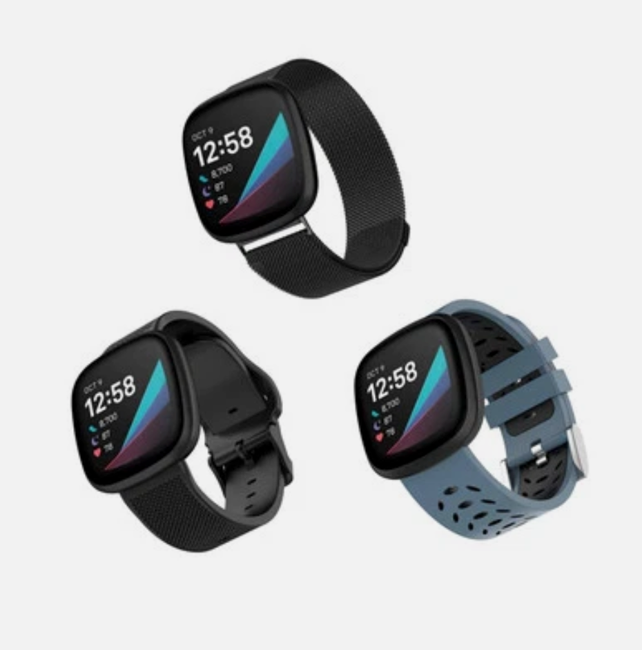 WITHit - Band Kit for Fitbit Versa 3 and Fitbit Sense (3-Pack) - Black Mesh/B...