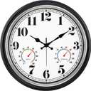 45MinST 16 Inch Silver Vintage Large Indoor/Outdoor Waterproof Wall Clock with Thermometer & Hygrometer, Silent Non-Ticking Quartz Timepiece for Home, Porch, Garden