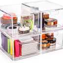 Foraineam 4 Pack Stackable Storage Containers Makeup Organizer Drawers, Acrylic Storage Bins with Pull-Out Drawers, Clear Plastic Cosmetic Display Case For Vanity, Cupboard, Pantry, Kitchen Cabinet
