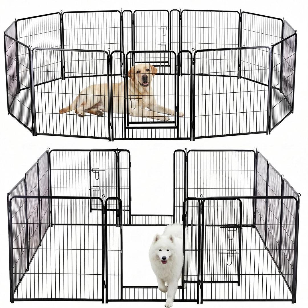 NEWBULIG Dog Playpen for Indoor 40 Inch 12 Panels - Portable Heavy Duty Metal Pet Exercise Pen with Door, Foldable Small Medium Large Dog Puppy Playpen Fence for Outdoor RV, Camping, Yard, Garden