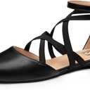 Trary Flats for Women, Mary Jane Shoes Women Ballet Flats with Elastic Ankle Straps, Comfortable Pointed Toe Dress Shoes for Office or Casual Wear (5.5, Black-pu)