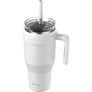 Zukro 40 oz Tumbler with Handle and Wide Straw, No Sweat Triple-Wall Insulated Stainless Steel Cup with Screw on 2-in-1 Lid, Keeps Cold 24 Hours, 100% Leak Proof, Dishwasher Safe - White