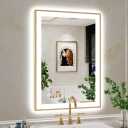 YEELAIT 36x30 Inch LED Bathroom Mirror with Lights (Front Lit and Backlit) Gold Framed Lighted Vanity Mirror for Bathroom Wall Dimmable Anti-Fog Memory Tempered Glass Horizontal/Vertica