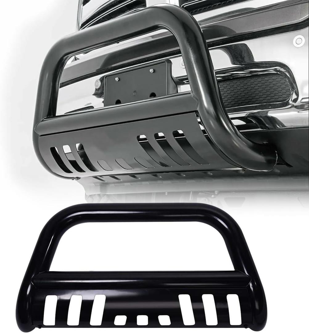 Bull Bar Front Bumper Grille Guard Replacement for 2019-2024 Ram 1500, Bull Bar for 2019 2020 2021 2022 2023 2024 Ram 1500, 3" BullBar Grille Heavy-Duty Steel with Removable Skid Plate,Black