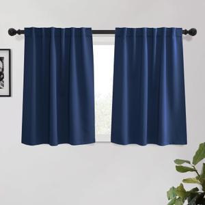 2 x KGORGE Blue Curtains 45 inch Length 2 Panel Sets for Small Window, Room Darkening Thermal Insulated Noise Reducing Energy Efficiency Back Tab Curtains for Living Room Kitchen, W34 x L45