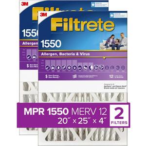 Filtrete 20x25x4, AC Furnace Air Filter, MPR 1550 DP, Healthy Living Ultra Allergen Deep Pleat, 2-Pack (Actual 19.88 x 24.63 x 4.31)