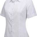 Double Plus Open Women's Basic Cotton Stretch Dress Shirt Short Sleeve Blouse (Medium, White)
