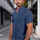 ETHANOL Men's Slim Fit Short Sleeve Shirt (Blue, XL)
