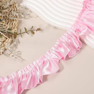 uxcell 11 Yards 3D Pleated Chiffon Lace Trim 2" Satin Ruffle Ribbon Pleated Sewing Fabric Trim for Headwear Dress Bag Wedding Dress Home Decoration, Pink