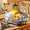 MOUKABAL Dish Drying Rack, Dish Rack, Stainless Steel Dish Racks for Kitchen Counter, Dish Drainer with Removable Utensil Holder, Drainboard (Grey,Stainless Steel,13''W x 17''L)