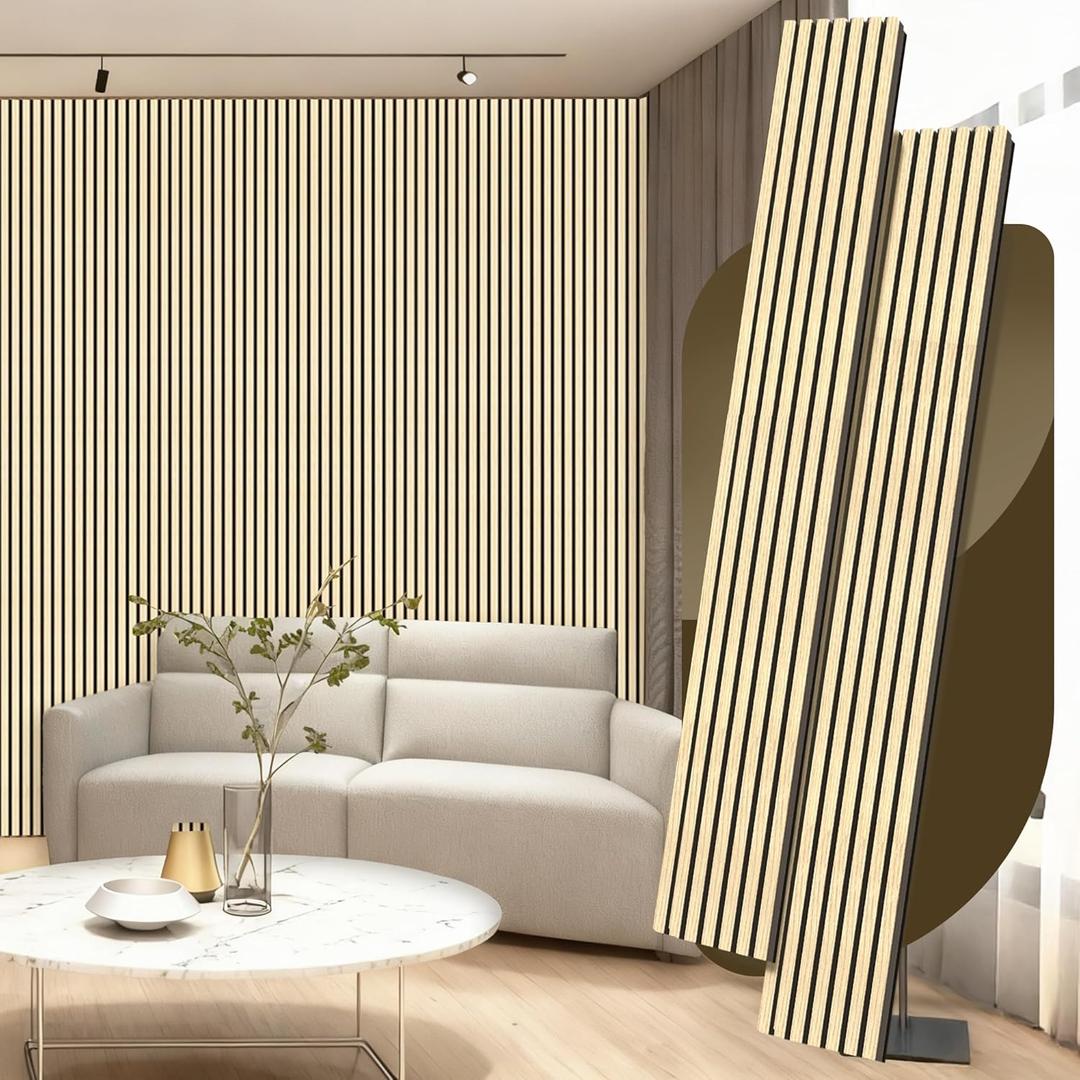 2 Pack Wood Panels for Wall, 106.3"  11" Wood Slat Acoustic Panels for Wall, Soundproof Panels, 3D Fluted Panels for Interior Wall Decor (Oak)