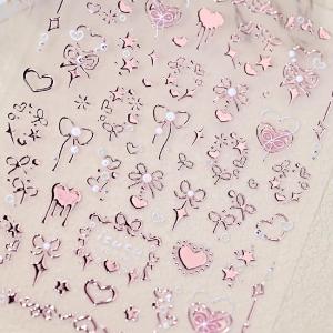 Valentines Nail Art Stickers 5D Embossed Bow Hearts Nail Stickers Pink Heart Nail Stickers Valentine's Day Self-Adhesive Nail Decorations for Women Manicure 1 Sheet
