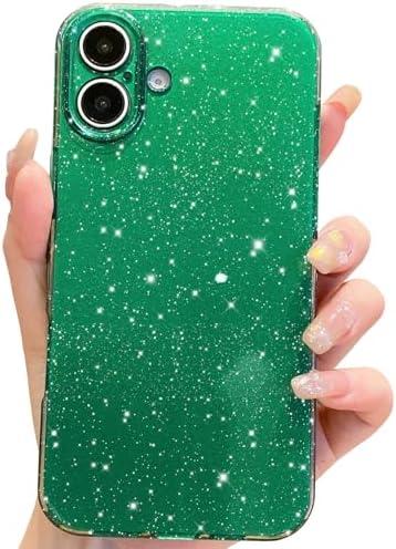 OWLSTAR for iPhone 16 Case 6.1 inch, Cute Glitter Bling Thin Slim Shockproof Sparkly Shiny Soft Silicone Phone Case for Women Girls (Alpine Green) set of 2