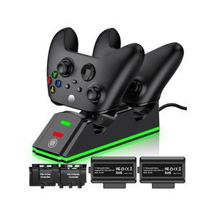 Xbox Controller Charger Station with 2 Packs 4320mWh Rechargeable Battery for Xbox Series X/S/One/Elite Controller, Dual Charging Dock with Cool Dynamic Light, 4 Packs Covers