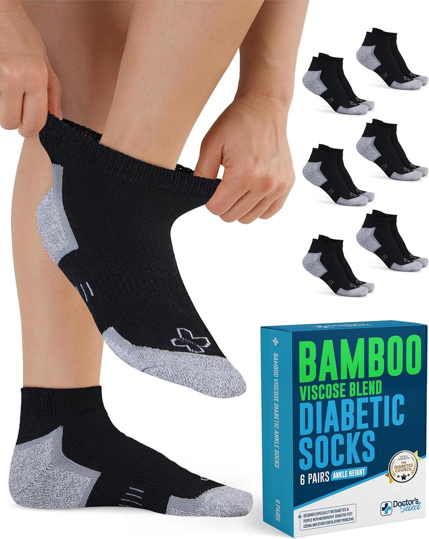 Doctor's Select® Bamboo Viscose Diabetic Socks for Men & Women - 6 Pairs
