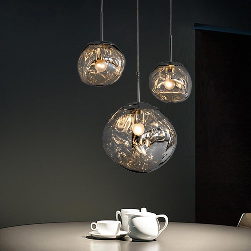 Sedelan Pendant Light, Modern Pendant Lights Kitchen Island, Cluster 3 Light Pendant Lighting,Dining Room Light Fixtures, Globe Blown Pendant Lighting for Living Room Bedroom Bar Entryway, Chrome