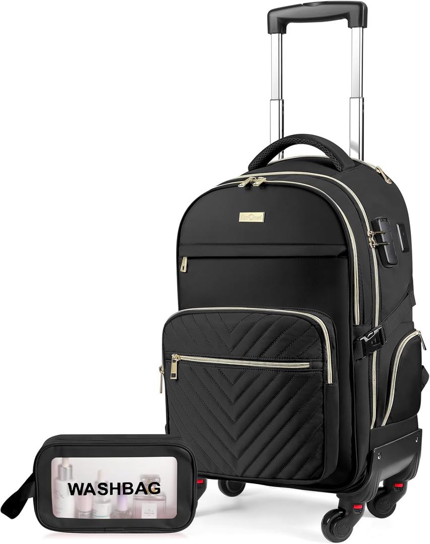 star cloud Rolling Backpack for Women, 21"x14"x9",45L Travel Backpack with Wheels and USB & Type-C Charging Ports, Fits 17.3", Water-Resistant Carry-On Luggage for Work & Travel (Black) star cloud Rolling Backpack for Women, 21"x14"x9",45L Travel Backpack with Wheels and USB & Type-C Charging Ports, Fits 17.3", Water-Resistant Carry-On Luggage for Work & Travel (Black)