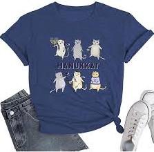 Hanukkah Shirt Women Bow Menorah Candles Hanukkah T-Shirt Jewish Menorah Chanukah Tee Tops 2XL