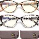 EYEURL Cat Eye Reading Glasses for Women -2 Pack of Blue Light Blocking Readers Spring Hinge Computer Eyeglass with Tortoise/Champagne Pattern Design Readers for women +2.75