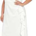 London Times Women's Sleeveless V-Neck Dress for Women with Cascade Ruffle Detail | Cocktail Dresses for Women (White, XL)