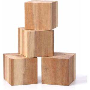 Yousoontic 4 Pack 3 Inch Acacia Wooden Cubes Unfinished Wood Blocks for Crafts Sanded Smooth Natural Wood Squares for Handicrafts Painting DIY Puzzle Making and Home Party Decoration