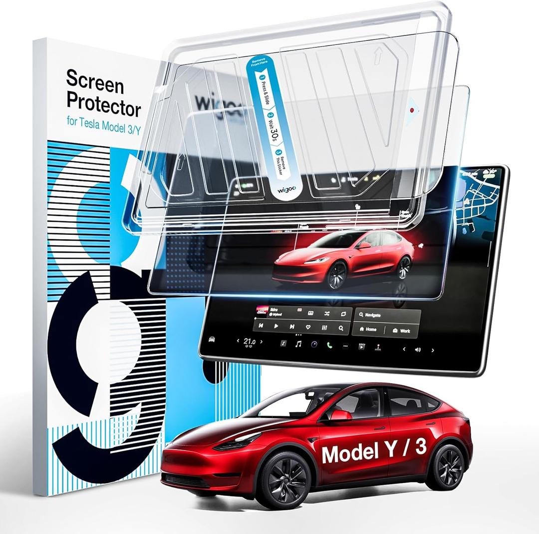 Wigoo Tesla Model Y & Model 3 Screen Protector Matte [No More Glare & Fingerprint] Model Y(2020~2025)/Model 3(2017~2023) Accessories, Tempered Glass Protector with Alignment Kit