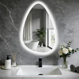 20x28 LED Bathroom Mirror with Lights Irregular, Lighted Bathroom Vanity Mirror for Wall, Front Lit and Backlight, Anti-Fog, 3 Color Dimmable, Vertically Only