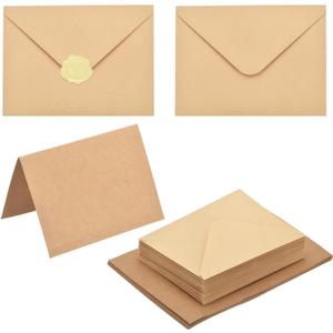 PATIKIL 50Pack Light Brown 5x7 Blank Cards and Envelopes, V Flap A7 Envelopes with Cardstock & Gold Stickers Small for Greeting Cards Wedding Greeting Birthday Invitations Letter Mailing