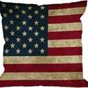 HGOD DESIGNS Vintage American Flag Pillow,USA Flag Throw Pillow Cotton Linen Square Cushion Cover Standard Pillowcase for Men Women Home Decorative Sofa Armchair Bedroom Livingroom 18X18 inch
