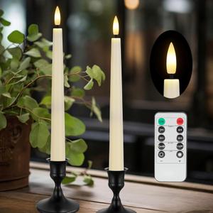 Flameless Taper Candles with Remote, Flickering Battery Operated Candles, Ivory 9.6" Led Flameless Candlesticks for Home Party Weeding Festival Decor, 2 Pack