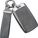 YO&YOYE for Land Rover Key Fob Cover with Keychain Leather Key Case Protector Compatible with Land Rover Vogue Range Discovery Rover Sport (Model2, Grey)