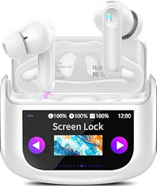 Wireless Earbuds, Bluetooth 5.4 Headphones with Multifunctional Touch Screen, 48H Bass Stereo Ear Buds with ANC/ENC Noise Cancelling/Transparency Mode, IPX7 Earphones with 5 EQ Modes, Ivory White