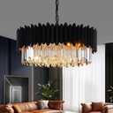 Black Crystal Chandelier 23.62'' K9 Crystal Round Pendant Lights Adjustable 5-Tier Large Modern Crystal Chandelier for Dining Room Living Room Kitchen Island Bedroom Foyer Entryway (24" Flat)