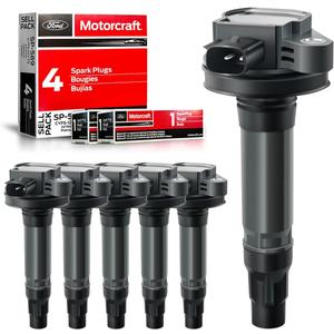 MAS Set of 6 Ignition Coil Pack & 6Pcs Motorcraft Platinum Spark Plug SP589 Compatible with Lincoln MKS MKT MKX MKZ Ford Edge Flex Fusion Taurus 3.7 3.5 V6 Replacement for UF553 5C1652 DG520