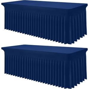 Smiry Spandex Tablecloth 2 Pack, Elastic Fitted Stretch Tablecloth for 8FT Rectangle Tables, Waterproof Washable Table Cover Skirt for Outdoor, Wedding, Banquet & Parties (Navy, 96Lx30Wx30H Inch)