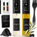 Oil Sprayer Set of 2 Oil Spray Bottle Made of Stainless Steel & Glass, for Healthy Cooking, Sprayer for Precise Dosage, for Cooking Oil & Vinegar Including (Black Lids, 2 Pack)