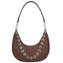 CHUNLI Small Shoulder Bag for Women, PU Leather Crescent Hobo Purses with Silver Chain, Women's Work Casual Evening Handbag, Brown