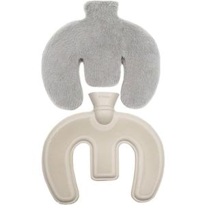 U Shaped Hot Water Bottle, Neck and Shoulder Hot Water Bottle,1L Hot Water Bag with Detachable Cover Soft Plush Neck Warmer,Warmer Hot/Cold Water Wrap Pillow (Gray)