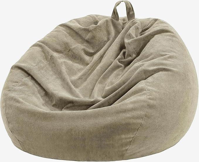 3 ft Bean Bag Chair Cover,Khaki Gray 300L | No Filler, Large Stuffed Animal Storage, 74'' Opening, Washable, Premium Corduroy, For Adults & Kids