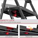 TOOLF 2 Step Ladder, Folding Step Stool with Anti-Slip Wide Pedals & Handrail, Safe-Lock Design, Portable Sturdy Steel Ladder Stool for Home & Black