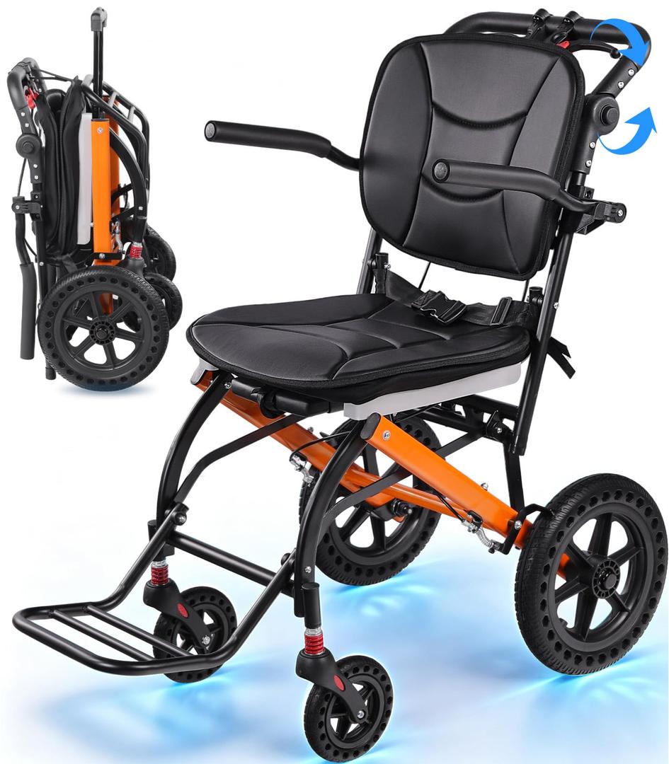 Aevi Lightweight Transport Wheelchair for Adults & Seniors, 19 lbs Folding Travel Wheelchair with 17.7" Seat, Portable Transport Chair for Caregivers, Narrow Wheelchair for Doorways (White - 3)