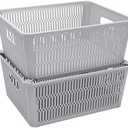 Simplify 2Pk Large Slide 2 Stack It Tote Basket | Storage & Organization | Open Bins with Stackable Capability | Bathroom | Crafts | Pantry | Playroom | Office | Grey, 9"×11"
