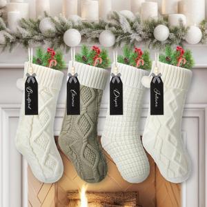 Personalized Christmas Stockings 4 Pack Christmas Stockings with Name Tags Cream White Knit Cable Stockings 18 Inch Large Xmas Farmhouse Hanging Stockings for Holiday Christmas Party Family Decor