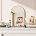 Arched Wall Mirror, 16 x 24 inch Arch Bathroom Mirror, Wall Mounted Vanity Mirror with Arch Metal Frame, Modern Bathroom Vanity Mirror for Bedroom, Living Room, Hanging or Leaning, Gold