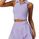 ABOCIW Womens Tennis Skirts Sports Bra Sets High Waist Pleated Golf Skorts Skirt V Neck Collar Workout Crop Tank Tops 2 Piece Outfits #1 Purple Small